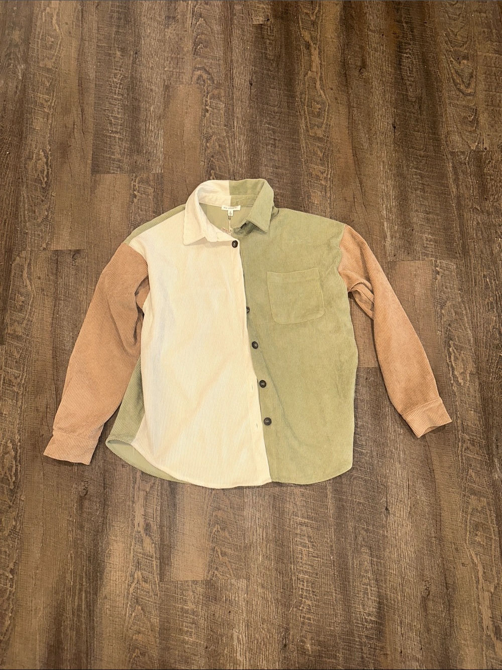NEW Colorblock Corduroy Button-Up Shirt - Sage, Cream & Tan